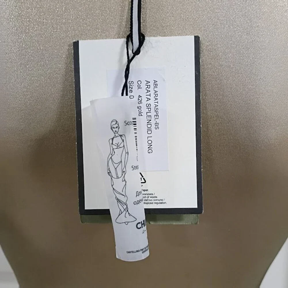 Chiara Boni made in Italy Metallic Gold Gown Size 0 Long Evening Pleated Waist D - Picture 7 of 12